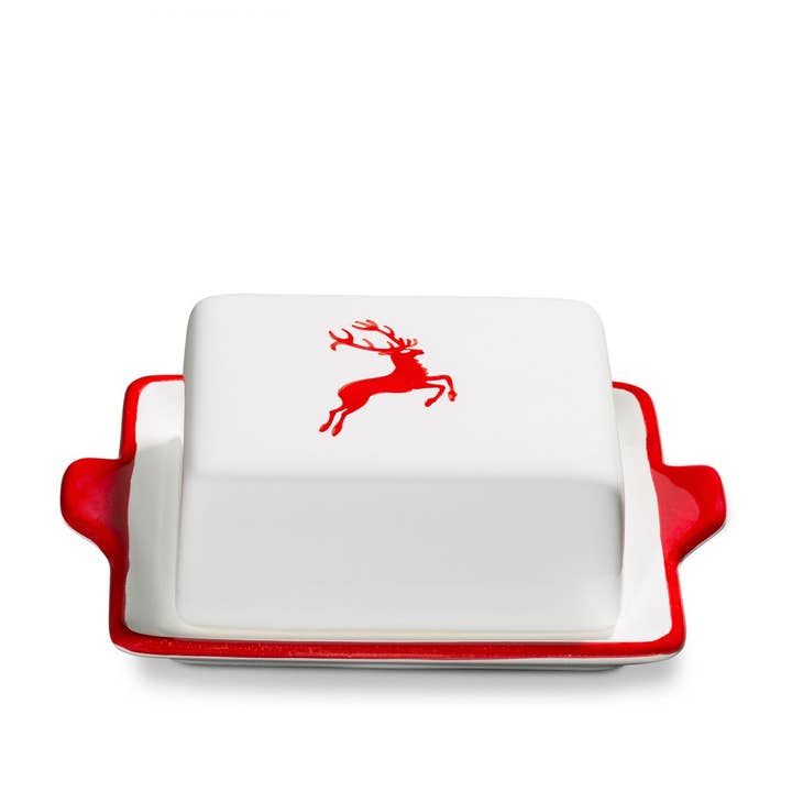 Ruby red deer butter dish (125g) for wholesale by Gmundner Keramik Handels GmbH