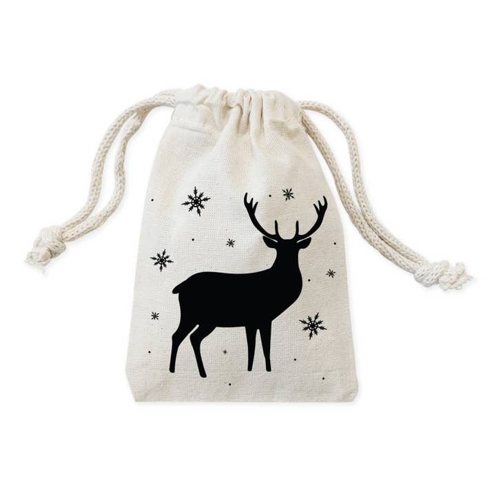 Deer Christmas Treat Bag and Drawstring Pouch - 6-Pack for wholesale by The Cotton & Canvas Co.