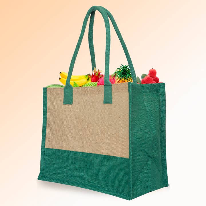 ecojutebags – wholesale Tote bag – Unisex – Pack 4 Jute Shopping Bags– Two-Tone Design with Long Handles20