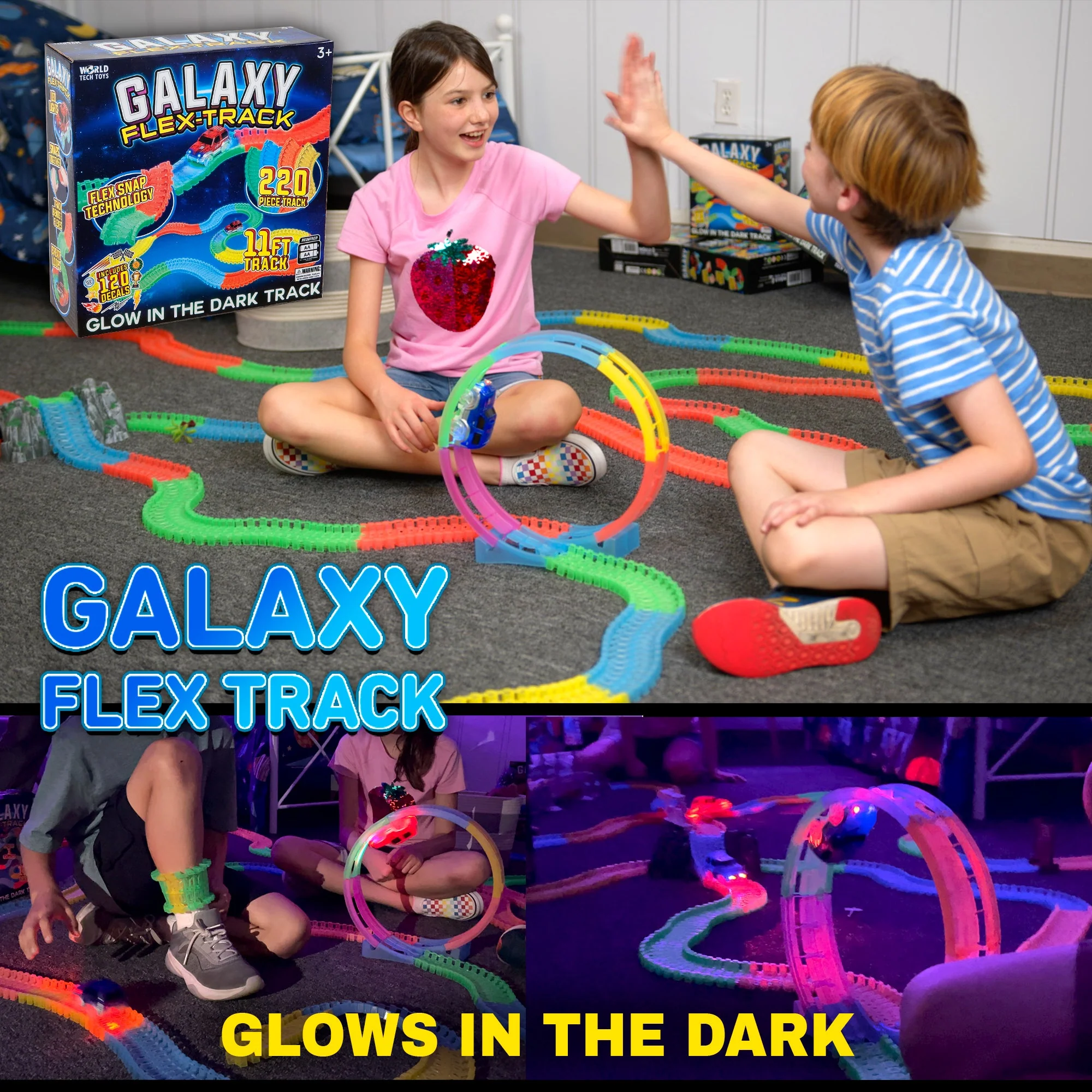 World Tech Toys - Wholesale Toy Set - Kids - Galaxy Flex-Track 220 PC Glow Track Electric LED Light Car0