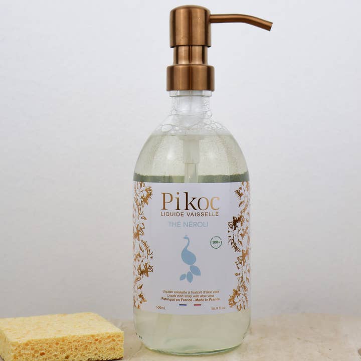 Flacon pompe rechargeable + Savon vaisselle Thé Néroli – 500 ml pour la vente par Pikoc