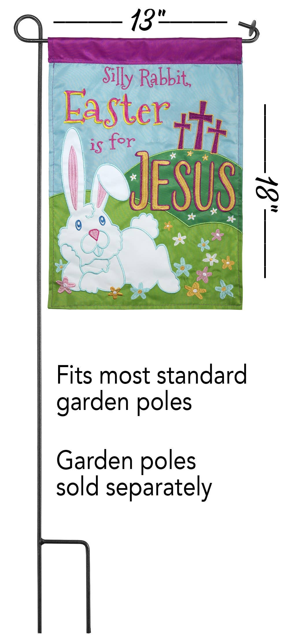 Dicksons - Venta al por mayor Bandera y manga de viento - CONEJO TONTO DE PASCUA ES PARA JESÚS DOBLE APLIQUE BANDERA DE JARDÍN1