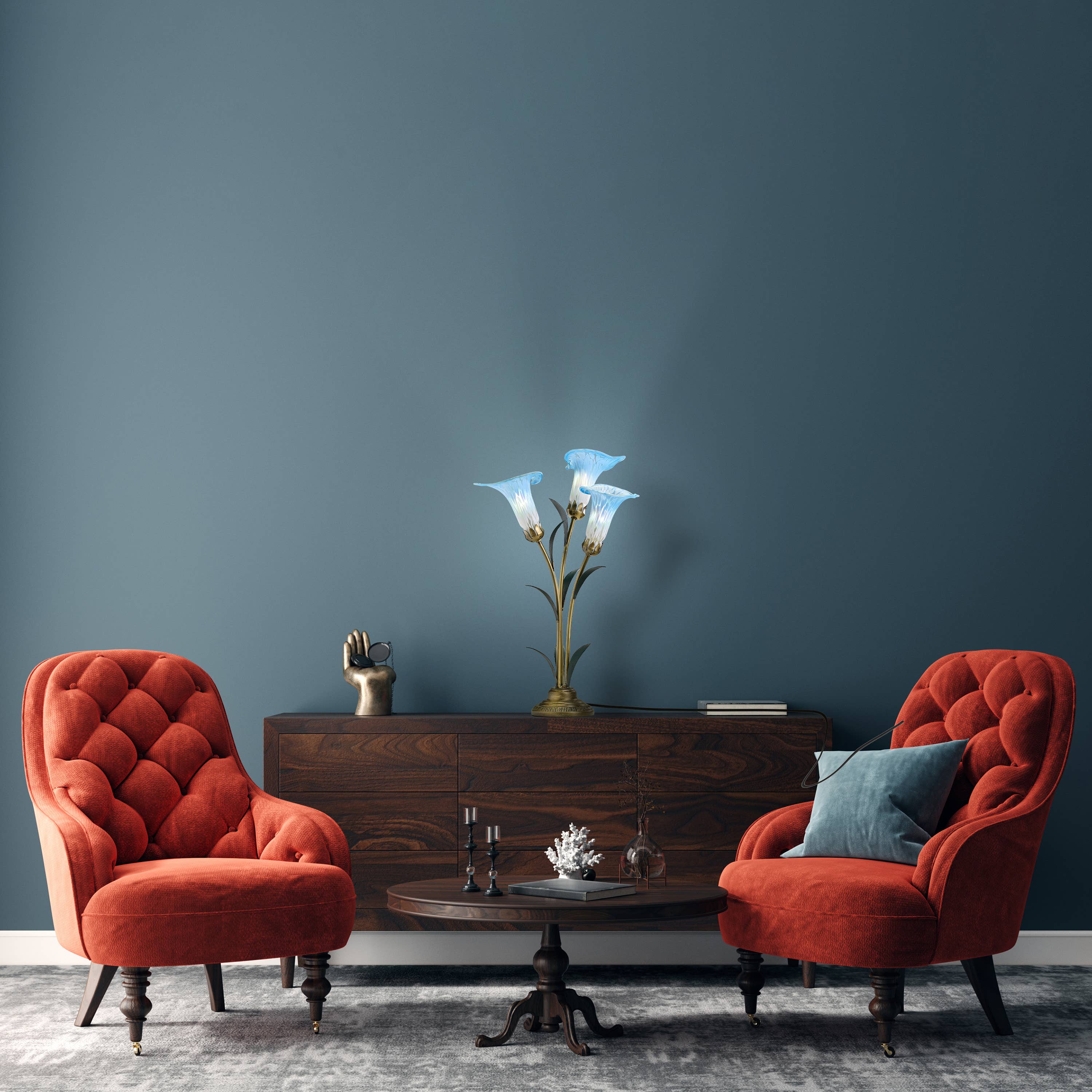 River of Goods - Wholesale Accent/Desk Lamp - 23.5"H Blue 3 Shade Handblown Glass Calla Lily Table Lamp4