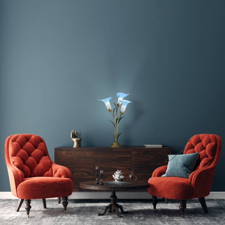 River of Goods - Wholesale Accent/Desk Lamp - 23.5"H Blue 3 Shade Handblown Glass Calla Lily Table Lamp4