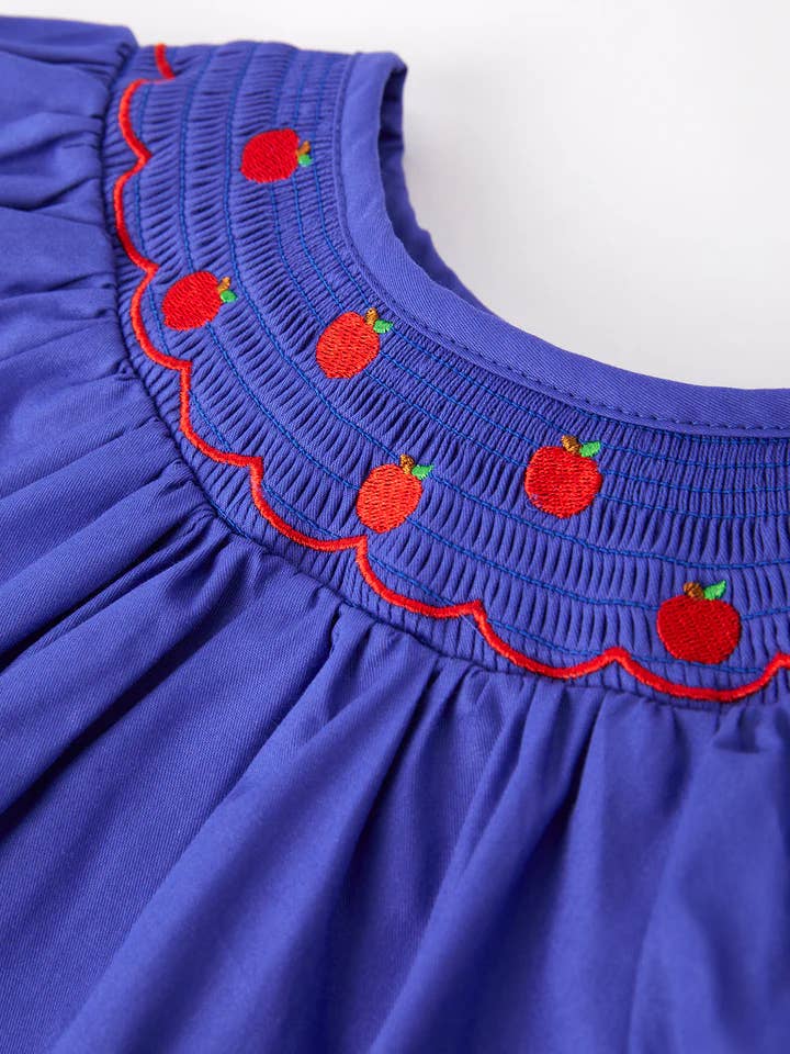 Rylee Faith Designs - Wholesale Dress - Kids - Back To School Apple Embroidery Blue Girls Dress