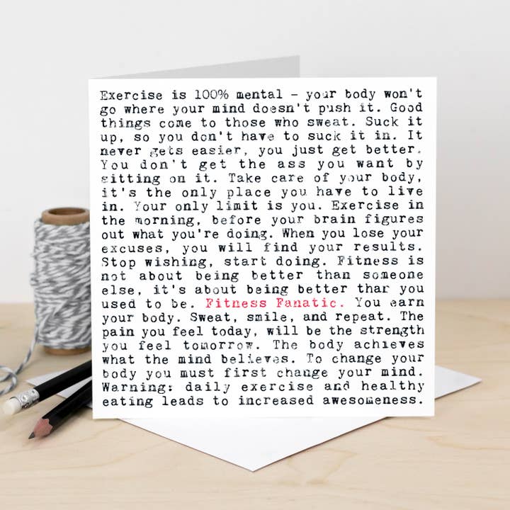 Fitness Quotes Card For Fitness Fanatics and Gym Bunnies for wholesale by Coulson Macleod (U.S. Duties Paid)