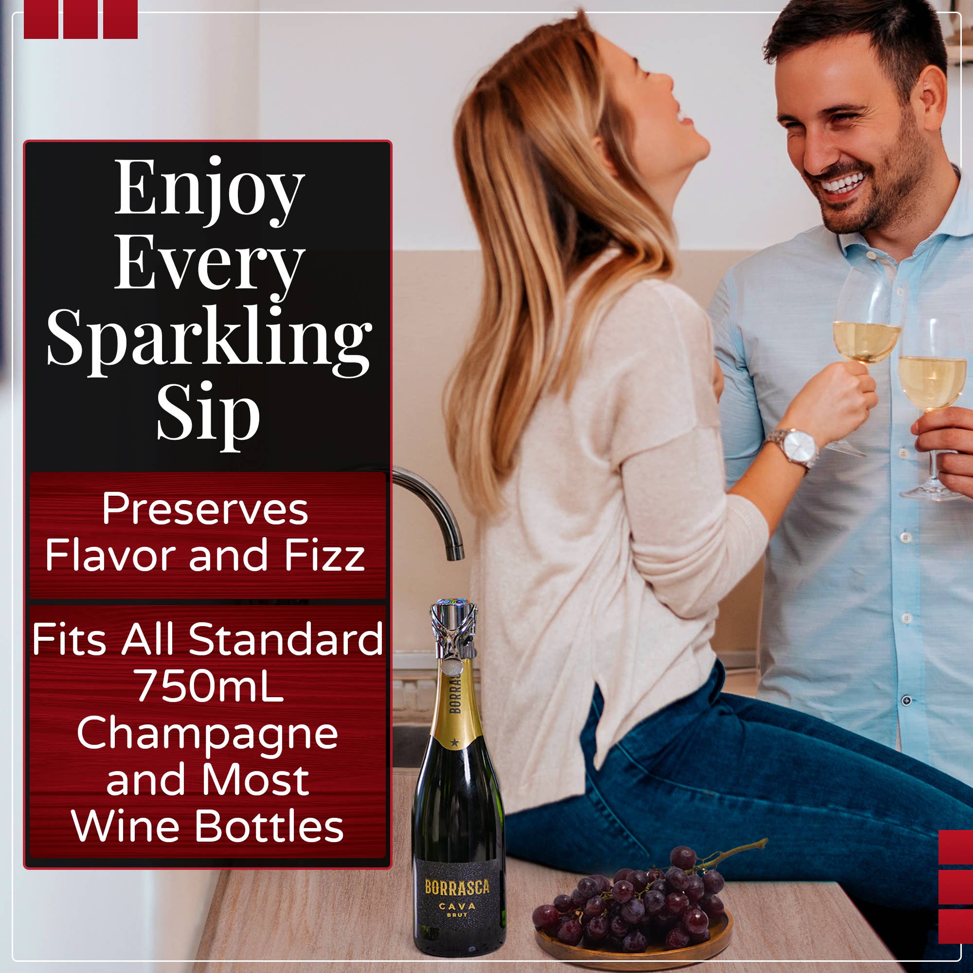 Evan James Designs - Vendita all'ingrosso Tappi per vino - Tappo per Champagne e Vino in Vetro Millefiori (Cromato)5