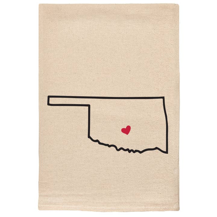 Oklahoma Love My State Kitchen Tea Towel With Heart Pin for wholesale by ellembee gift