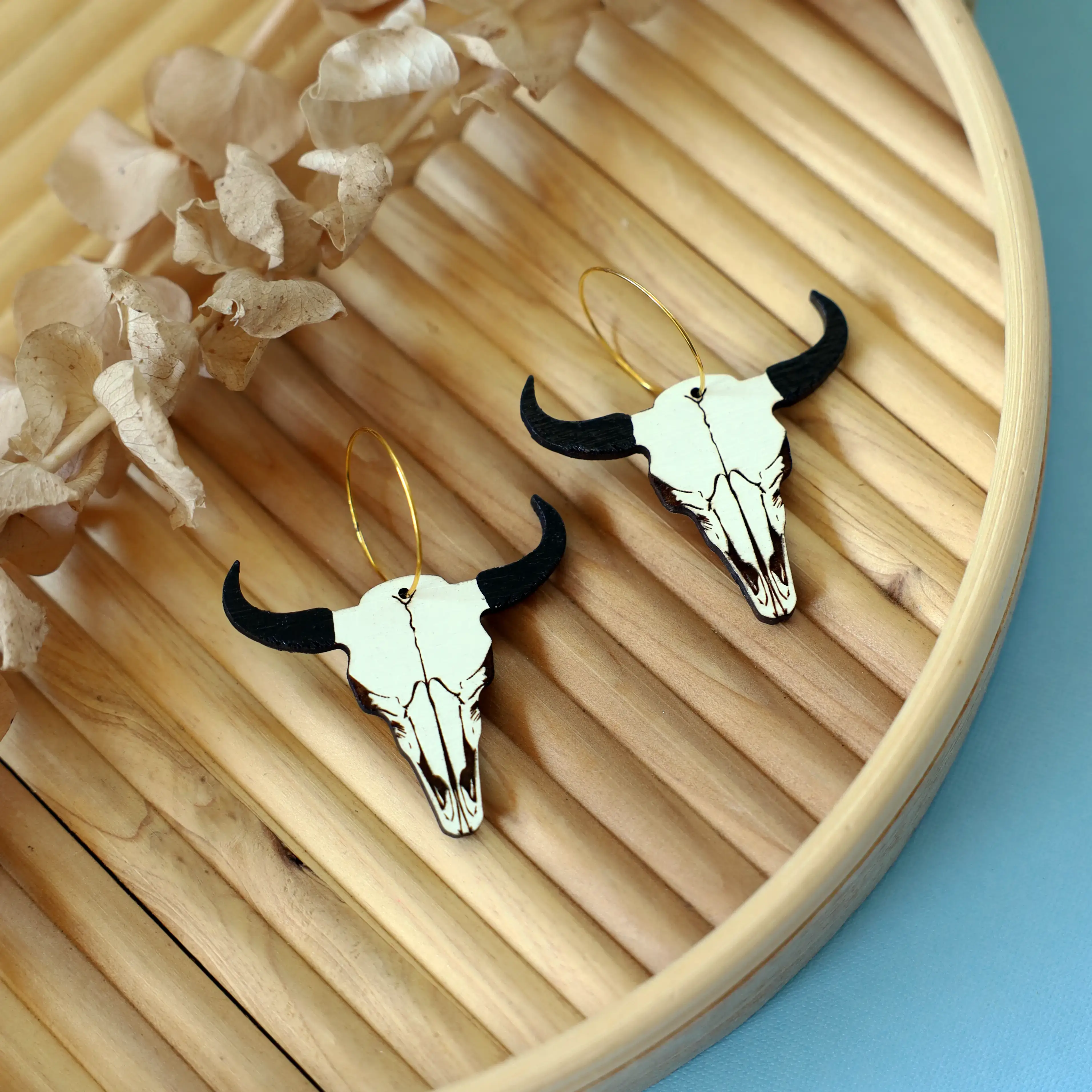 Wholesale Bison Skull Hoop Earrings for your store | Faire