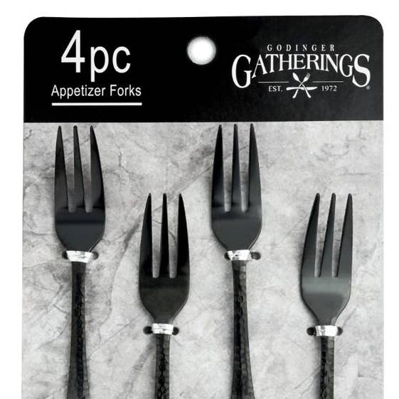 Set of Four Black PVD Hammered Forks for wholesale by Godinger