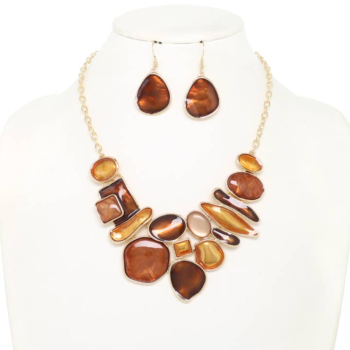 SP Sophia Collection - Wholesale Pendant/Charm Necklace - Amorphous Epoxy Stone Necklace Set