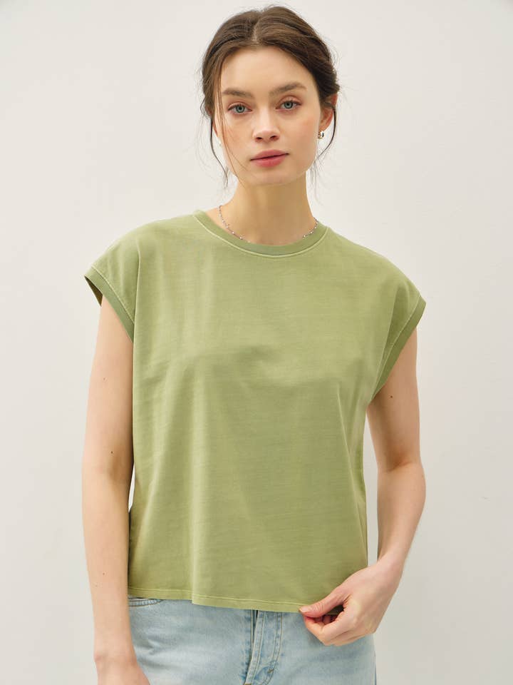 Be Cool - Wholesale T-Shirt - Women's - BASIC ACID WASH CAPPED SLEEVE TEE