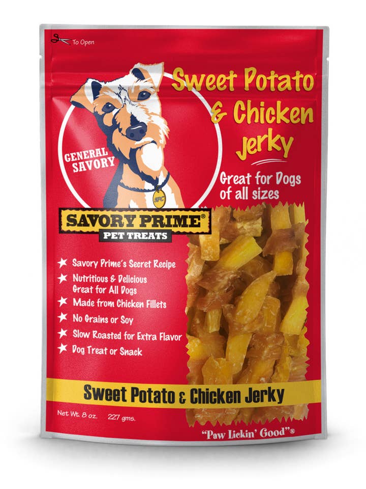 Jerky de patate douce et poulet 8 oz. pour la vente par Savory Prime