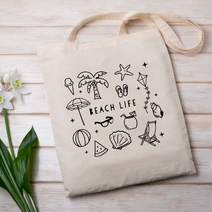 Beach Life Collage - Canvas draagtassen - Strandtas, Beachy voor wholesale door Moonlight Makers