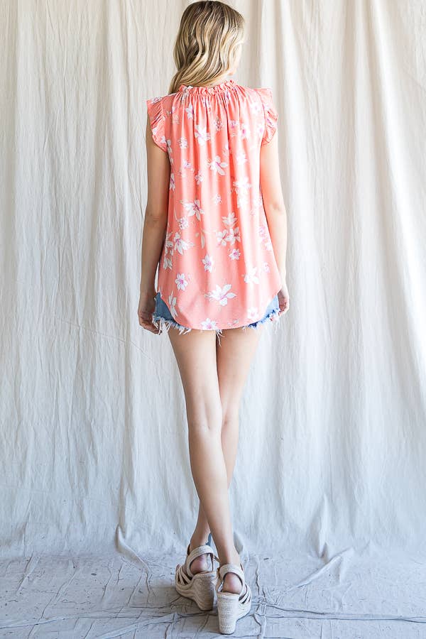 7th Ray - Wholesale Blouse - Women's - Boho Floral Ruffle Sleeve  Shirred Neckline Blouse T47936