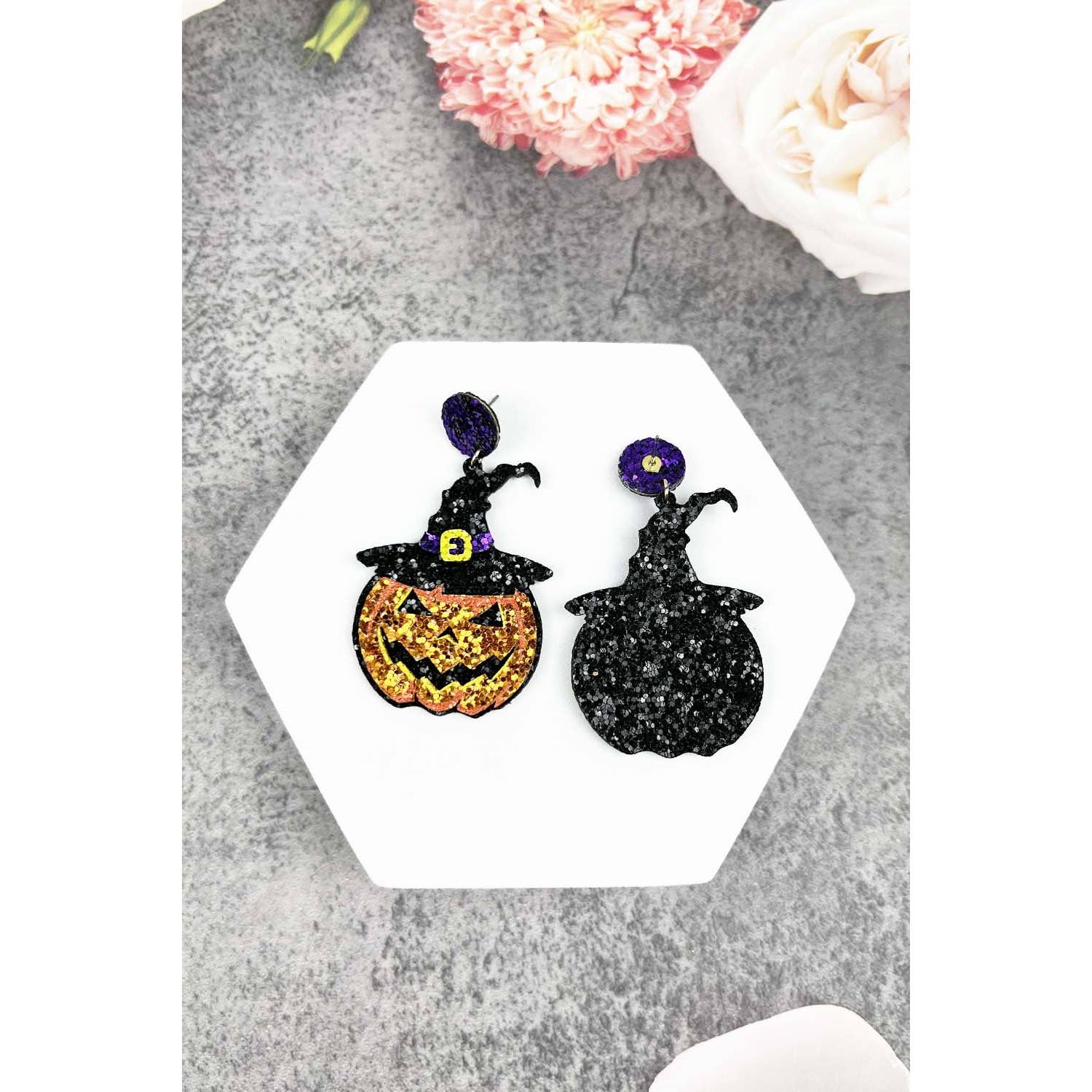 JHP Collection - Wholesale Dangle Earrings - HALLOWEEN PUMPKIN WITH HAT TRICK OR TREAT EARRING1