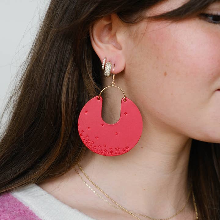 Nickel and Suede - Wholesale Dangle Earrings - Crimson Starscape Leos1