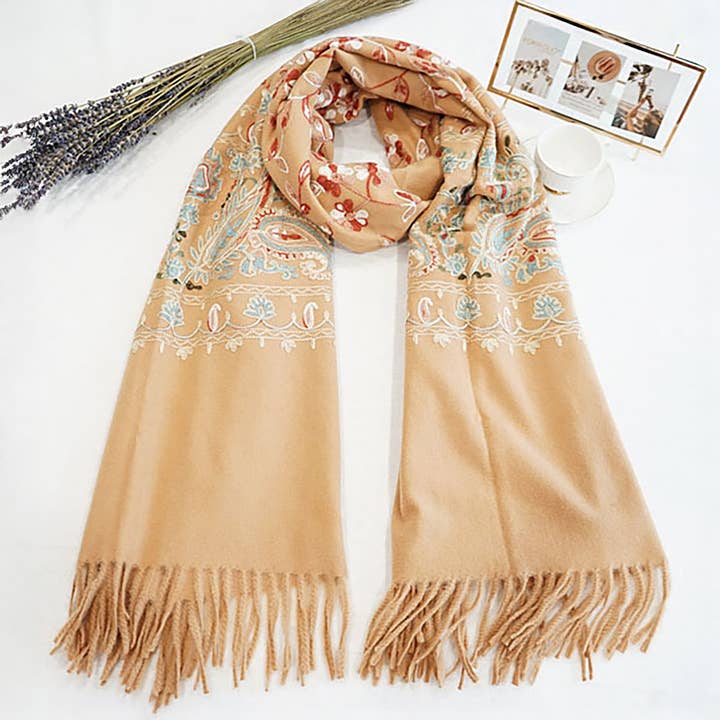 Sensibling Corp. - Wholesale Scarf - Women's - Floral Tassel Cashmere Feel Scarf9