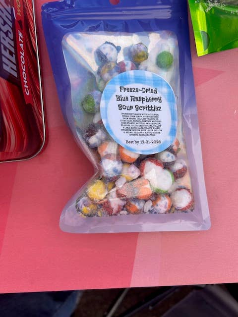sour blue Rasbperry Skittles for wholesale by Freeze Dried Pickle Favorites and more