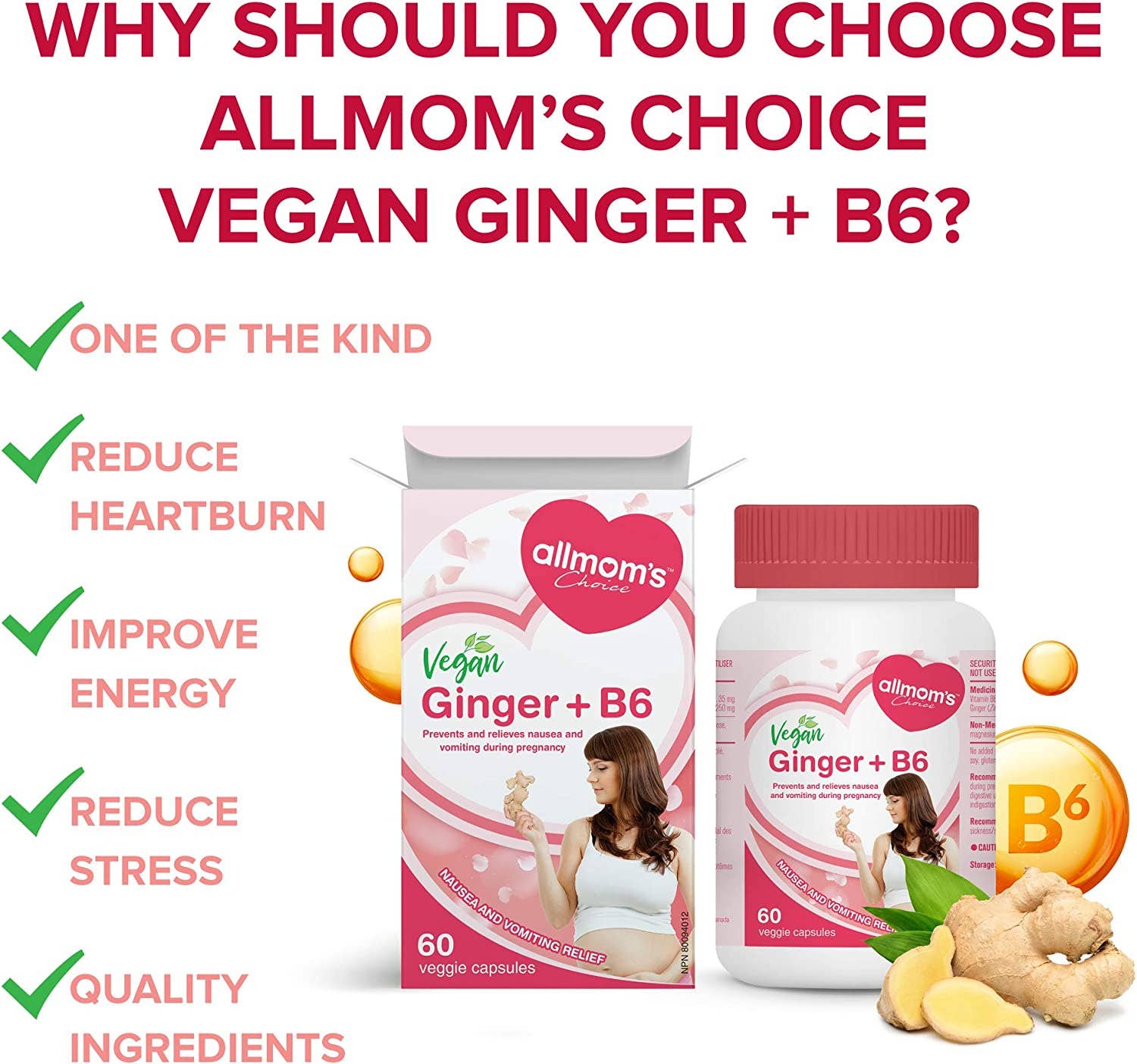 Allmom’s Choice - Wholesale Pre-Natal Supplement - Maternity - Allmom's Choice Vegan Ginger+B6 Morning Sickness Supplement4