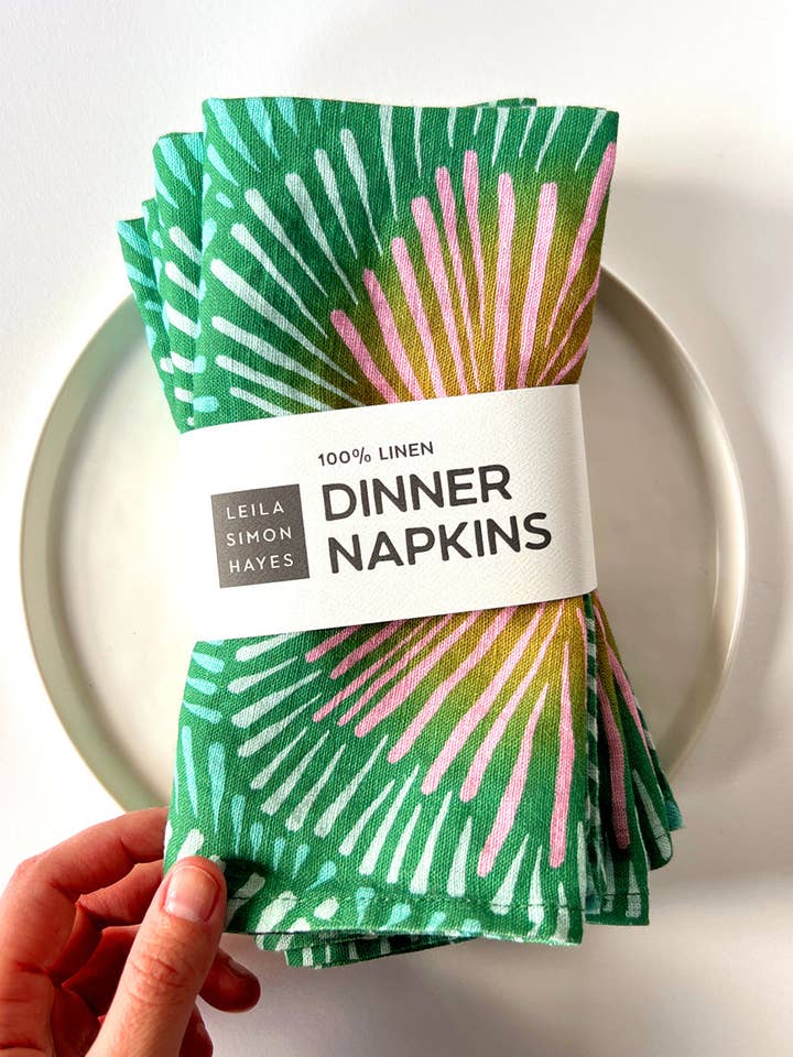 Conjunto de 4 guardanapos de linho verde, Burst por atacado de Leila Simon Hayes