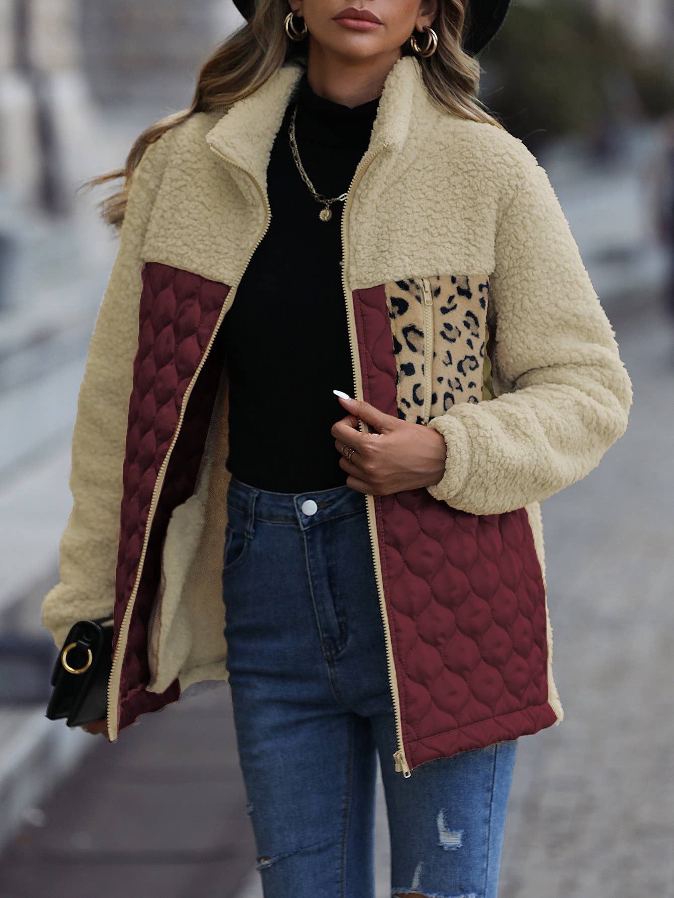 HIDDENBRAND - Wholesale Jacket - Women's - Paneled sherpa full zip jacket9