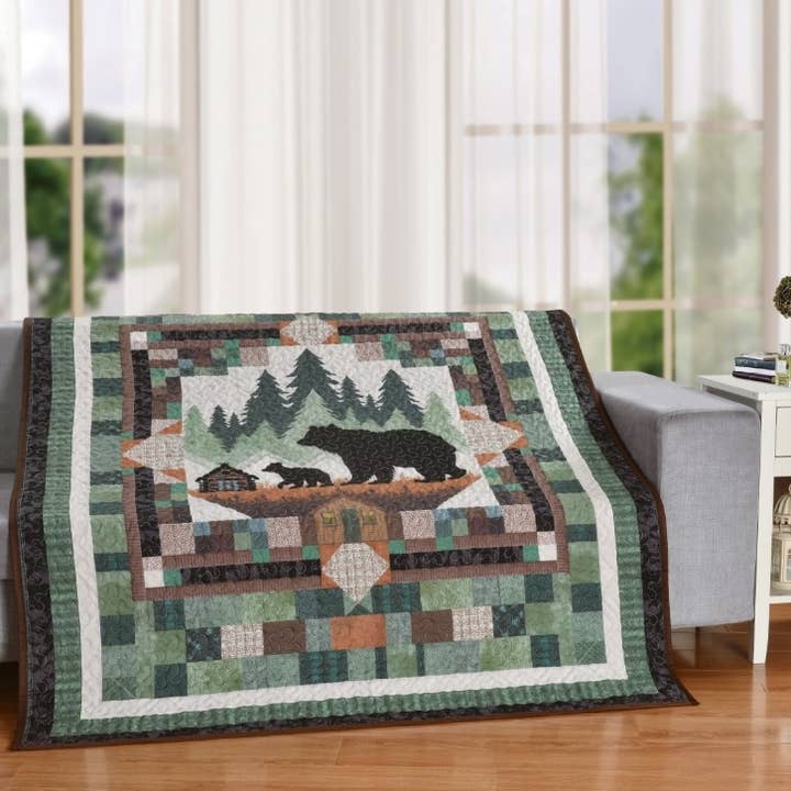 Bear Cabin in the Pines Boho Decorative Quilt Throw Blanket for wholesale by De Leon Collections