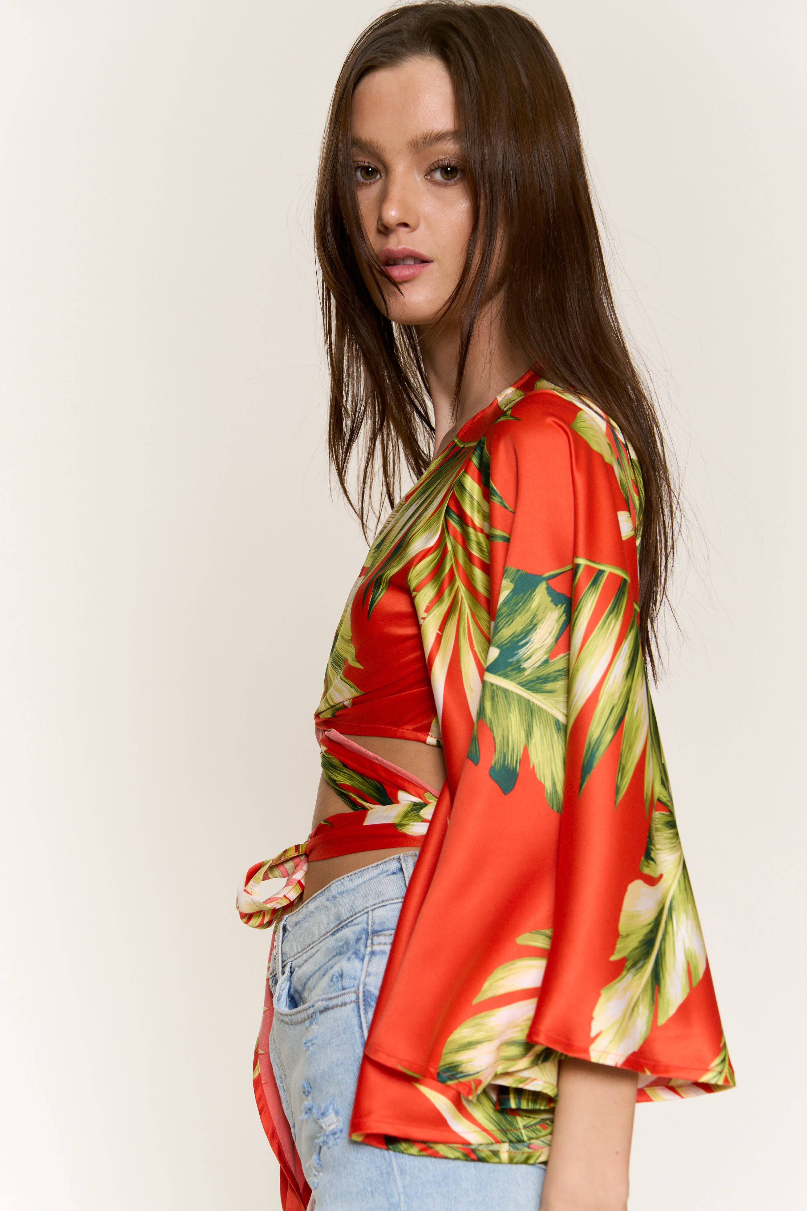 RED SATIN PADDED BRA FLAIR SLV CORSET TOP for wholesale on Faire3