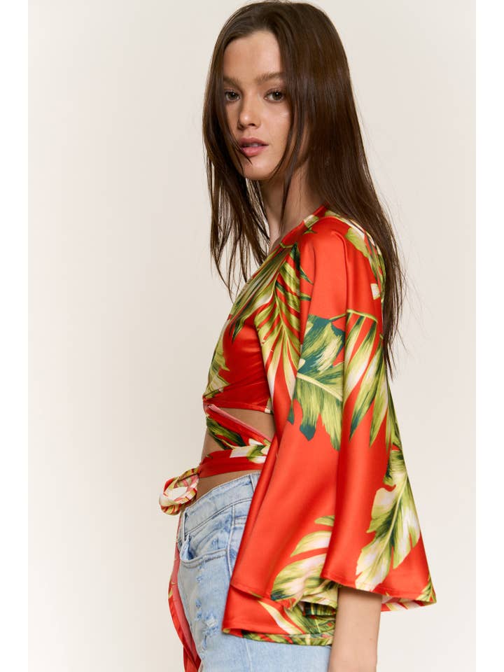 RED SATIN PADDED BRA FLAIR SLV CORSET TOP for wholesale on Faire3