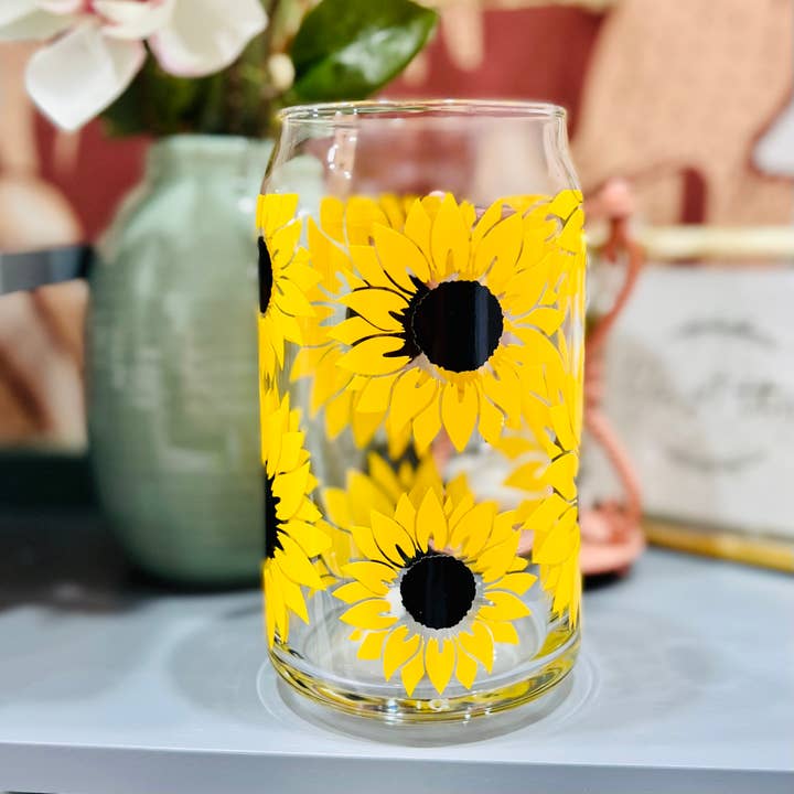 Sunflower Can Glass Cup for wholesale by Charlotte Nadine Creations