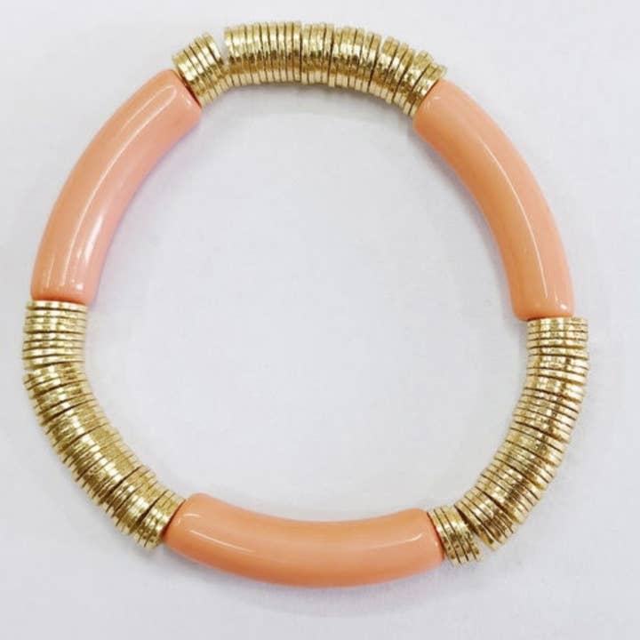 Bracciale elasticizzato con disco in acrilico e oro in bambù arancione per la vendita all'ingrosso da parte di What's Hot