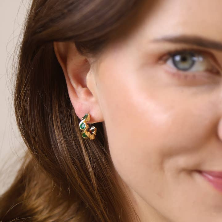 GoldFi - Wholesale Hoop Earrings - 18k Gold Filled Colored CZ Infinity C-Hoop Earrings6