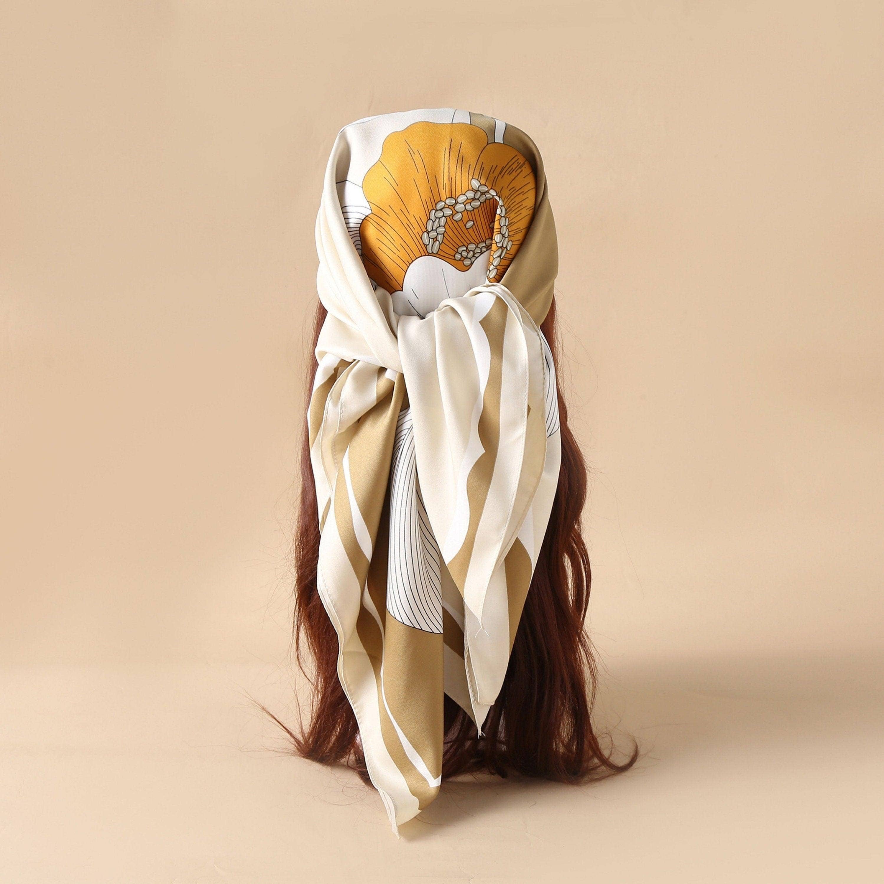 SueSilkHK - Wholesale Scarf - Women's - Yellow Flora Chic Large Satin Scarf | 90x90cm Bandana | Twill Satin Shawl | Perfect Gift for Her, Mother's Day5