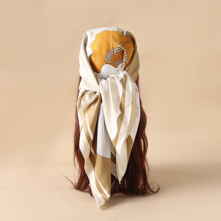 SueSilkHK - Wholesale Scarf – Women's - Yellow Flora Chic Large Satin Scarf | 90x90cm Bandana | Twill Satin Shawl | Perfect Gift for Her, Mother's Day5
