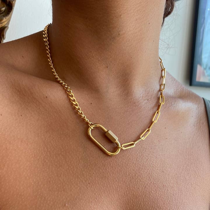 HoopLa - Wholesale Pendant/Charm Necklace - Carabiner Amulet Mixed Metal Stainless Steel necklace2