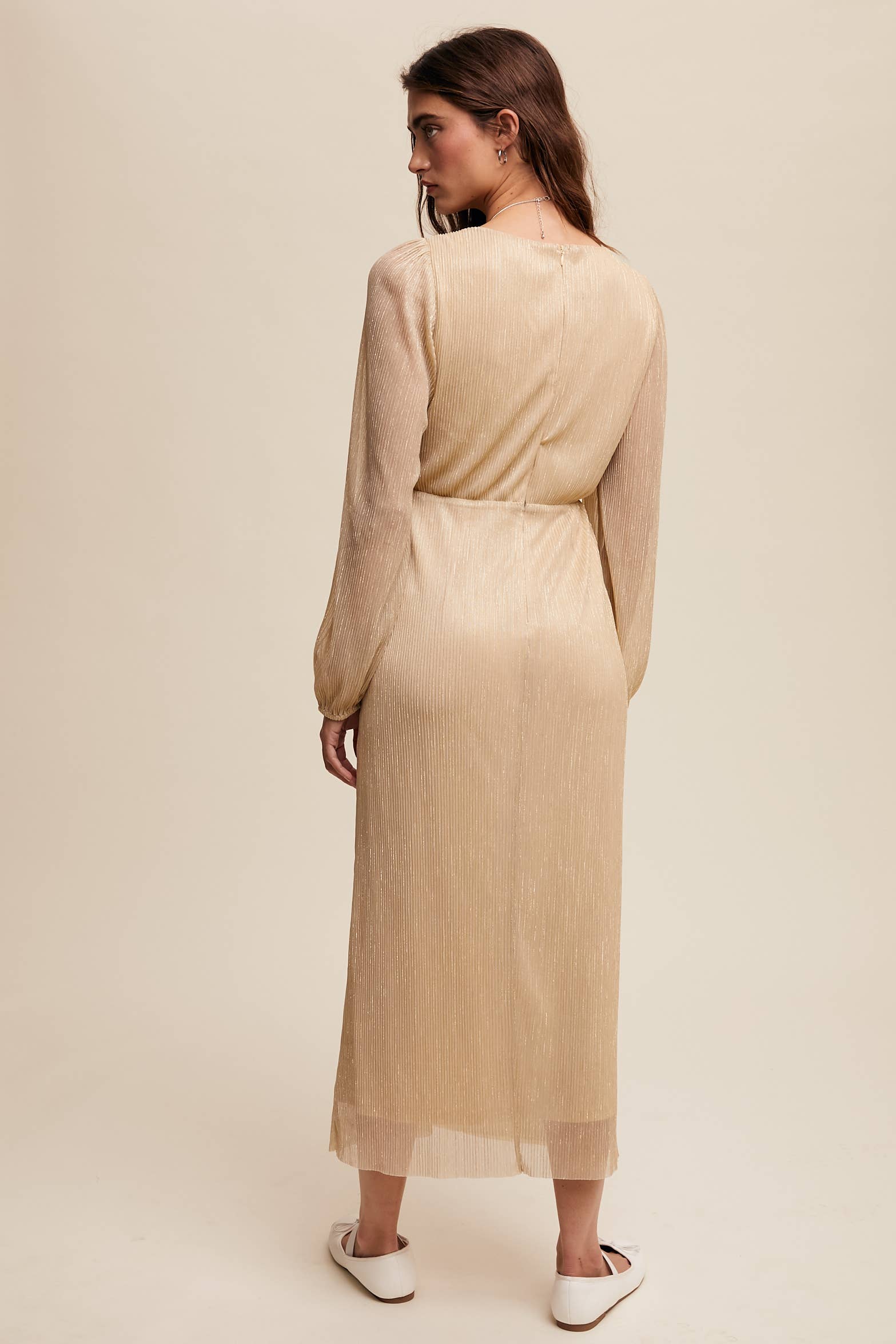 Listicle - Wholesale Jurk - Dames - Glanzende geplooide wikkel midi-jurk LD132235