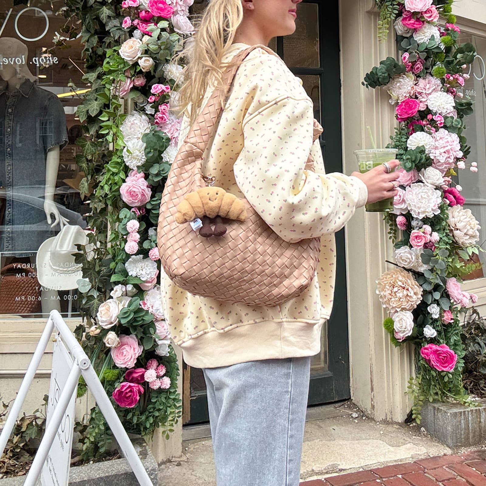 Yellow Vintage Floral print oversize boxy loose sweatshirt crewneck for wholesale on Faire1