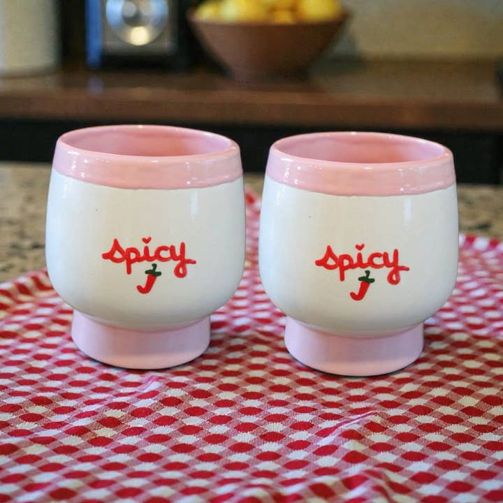 Hand-painted Spicy Marg. Cups/Collection of Two for wholesale by Caitlin Rounds Antiques