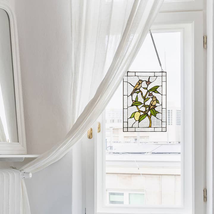 River of Goods - Wholesale Suncatcher - 14"H Birds in a Lemon Tree Stained Glass Window Panel