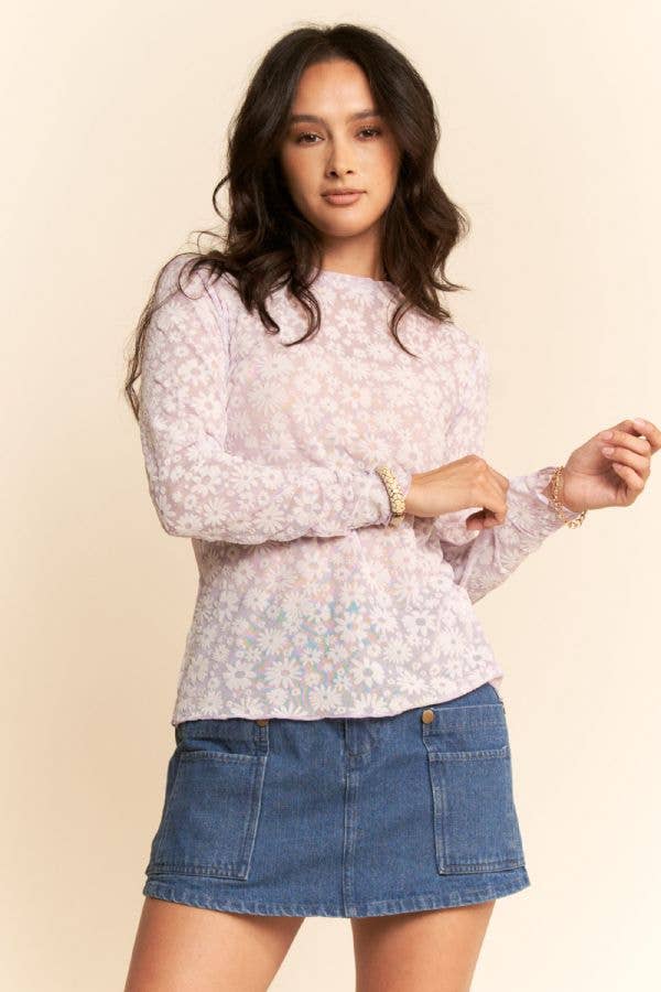 Davi & Dani - Wholesale Knit Top - Women's - LONG SLEEVE FLORAL MESH TOP7