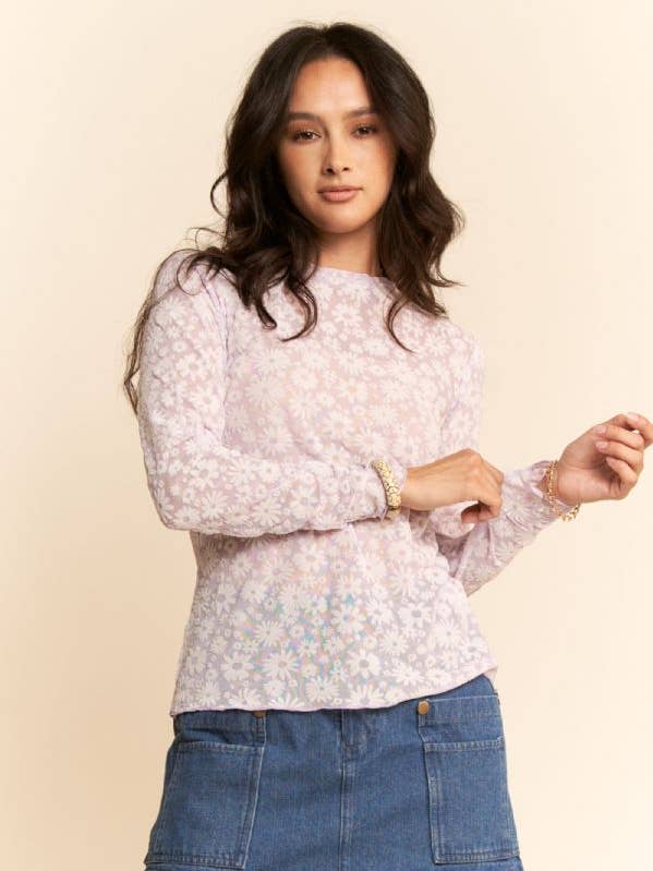 Davi & Dani - Wholesale Gebreide top - Dames - LANGE MOUW BLOEMEN MESH TOP0