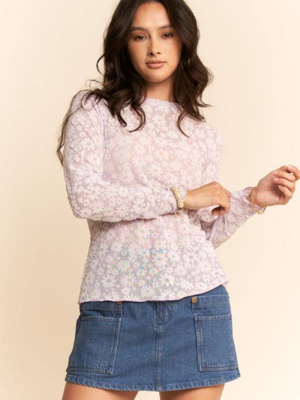 Davi & Dani - Wholesale Knit Top - Women's - LONG SLEEVE FLORAL MESH TOP7