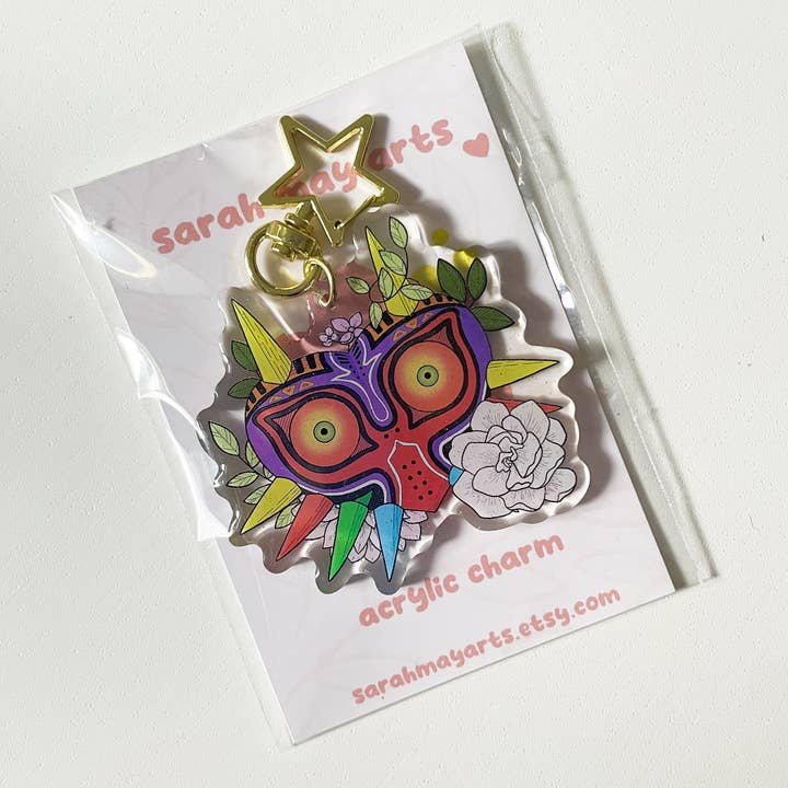 Sarah May Arts - Wholesale Keychain - Women's - Majora's Mask Acrylic Charm | Zelda Floral Keychain