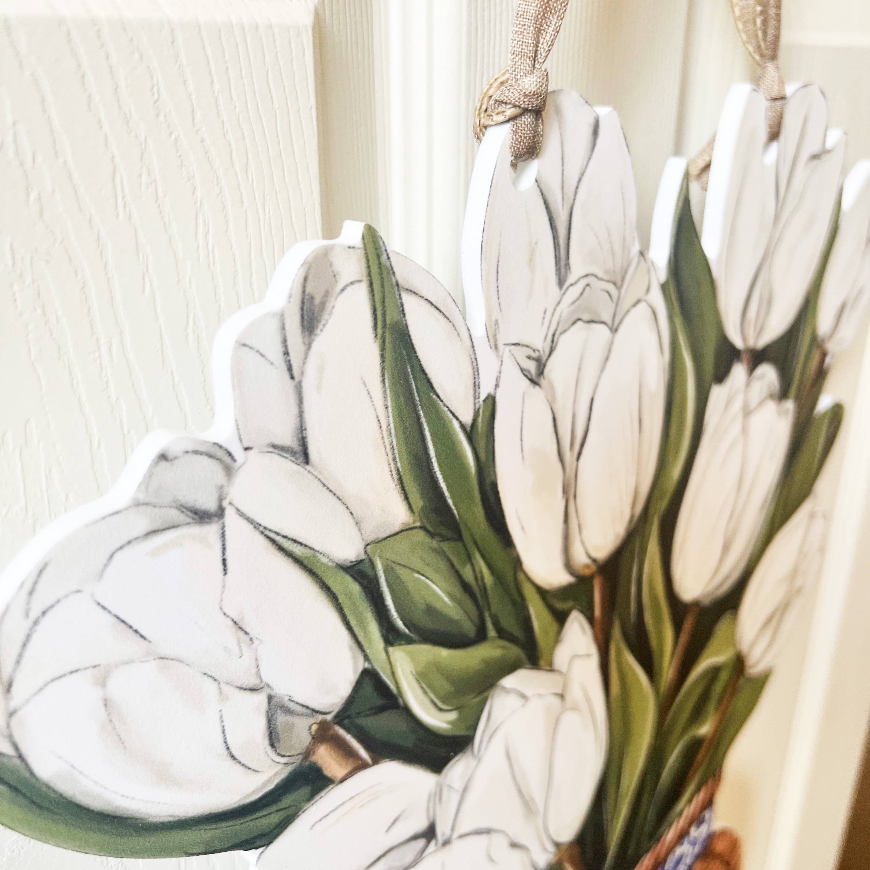 Home Malone – wholesale Door hanger – White Tulips Door Hanger-Pretty Floral Spring Flower Basket2