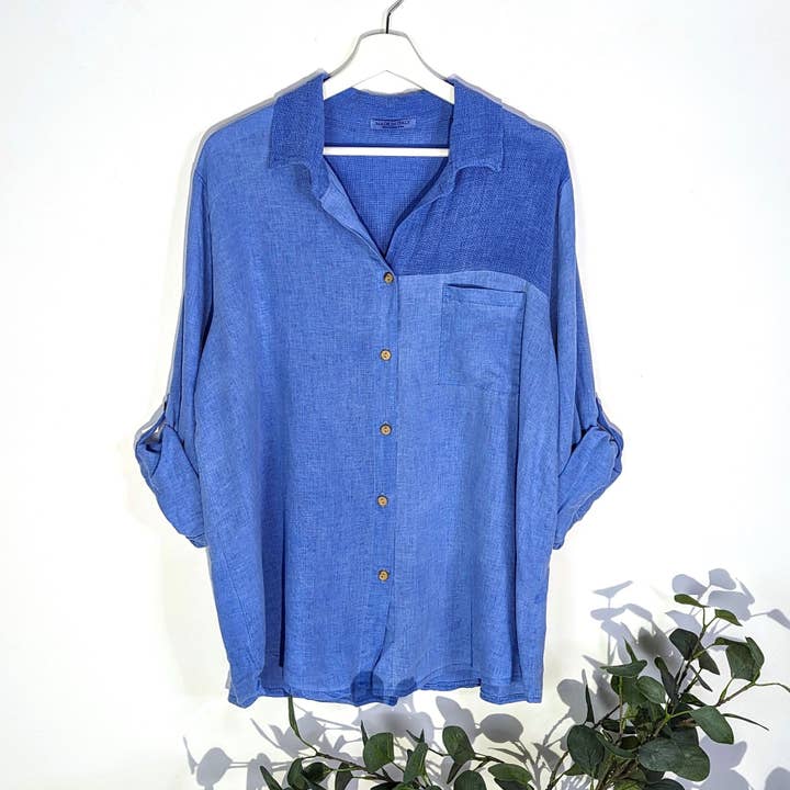 Ontspannen vintage gewassen zacht katoenen overhemd met kokosknopen en opgestikte zak (M-L) voor wholesale door Tempest Designs