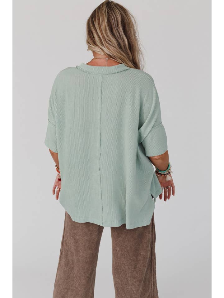 Three Bird Nest - Wholesale Knit Top - Women's - On The Go V Neck Ribbed Essential Tee - Sage