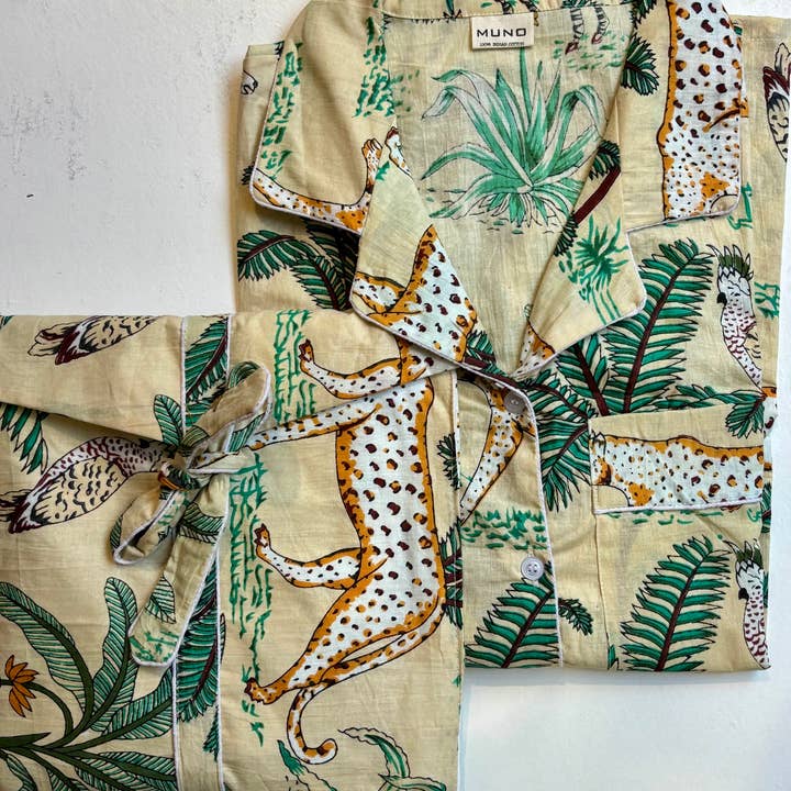 Cream Jungle Indian Cotton Pyjama Set for wholesale by Muno