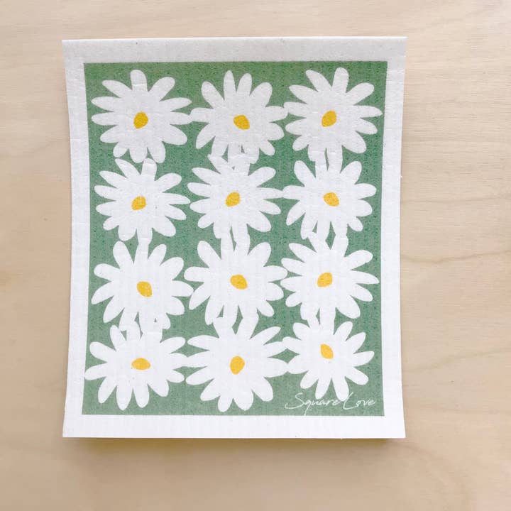 Daisies Green Swedish Dishcloth for wholesale by Square Love