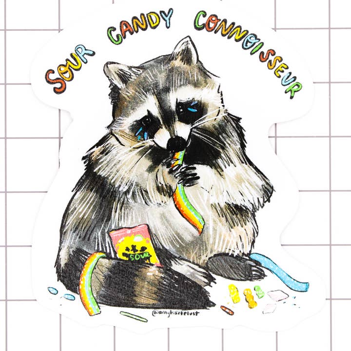 Sur Candy Vaskebjørn Vinyl Klistermærke for engroshandel hos Amy Hartelust Art and Illustration
