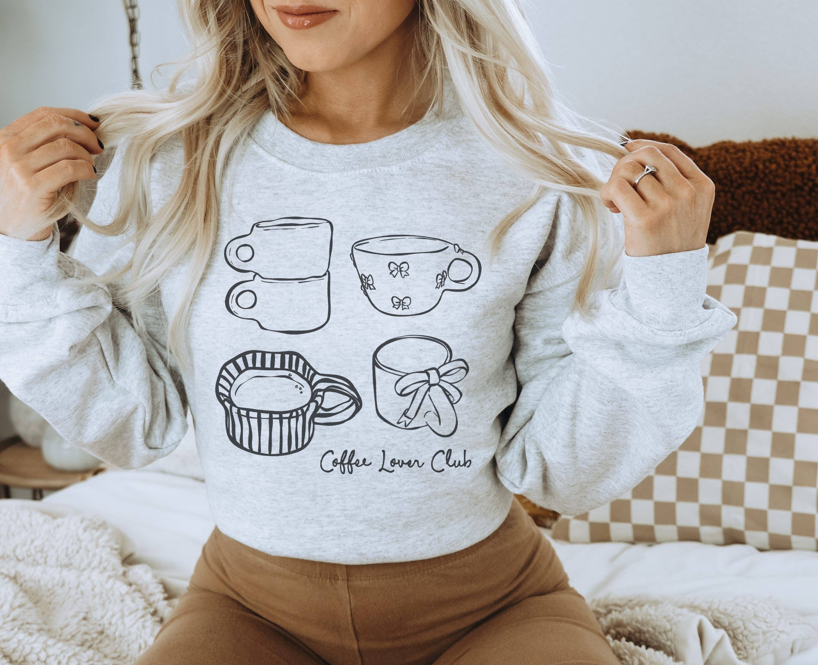 Amy Anne Apparel Inc - Wholesale Graphic Sweatshirt - Women's - Coffee Lover Club Crew Neck Sweatshirt   0